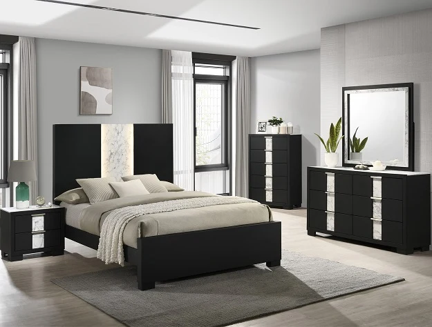 Rangley Bedroom Set Queen 4pc set / Black