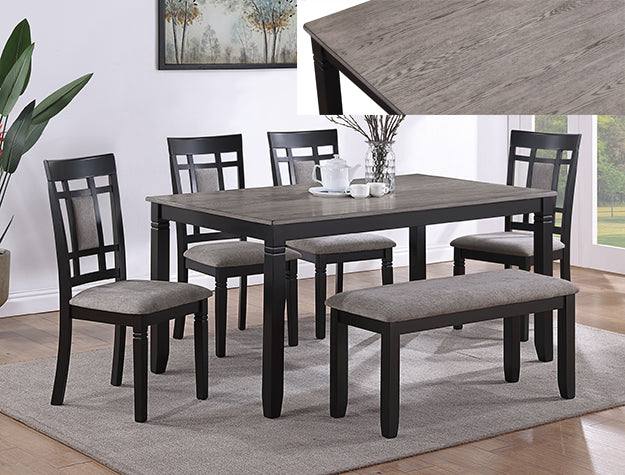 Paige Dining Set Gray Dining Table- 4 Chairs and Bench