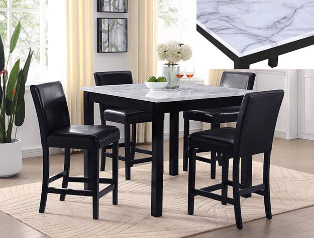 Lennon Counter-Height Dining Set White Top With 4 Black Leatherette Chairs