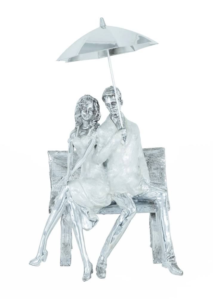 Couple on Bench with Umbrella Sculpture