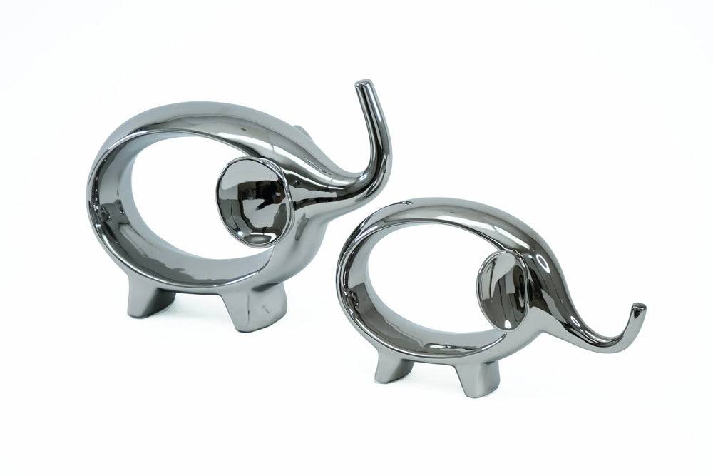2pc Elephant Sculpture Set Silver