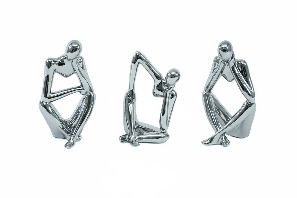 3pc Figurine Sculptures Set Decor Silver
