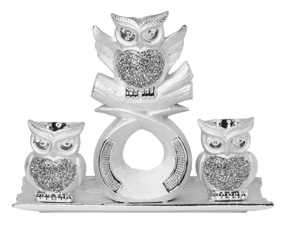 4pc Diamond Owl Set Decor
