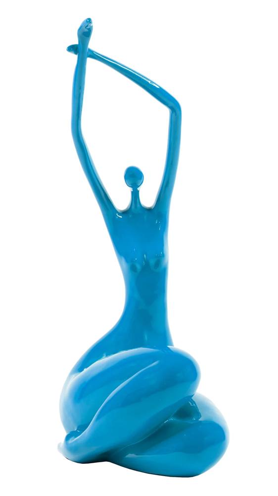 Sitting Hands Up Woman Sculpture Large / Aqua
