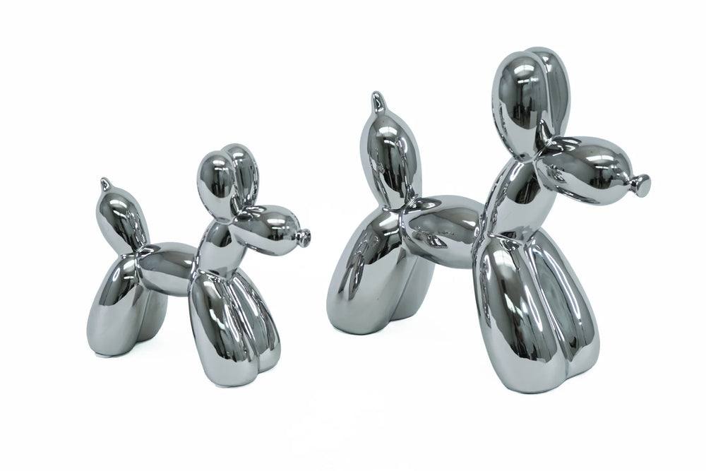 2pc Ceramic Dog Balloon Sculptures Set Silver