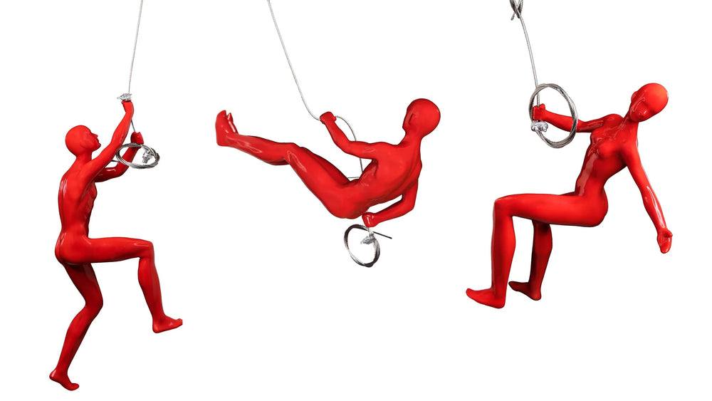 3pc Wall Climbers Accent Sculptures Red