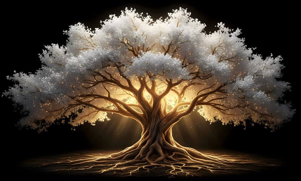 White/Gold Tree Of Life Glass Wall Art