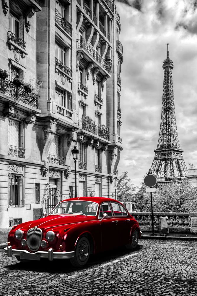 Paris City Glass Wall Art Red Automobile