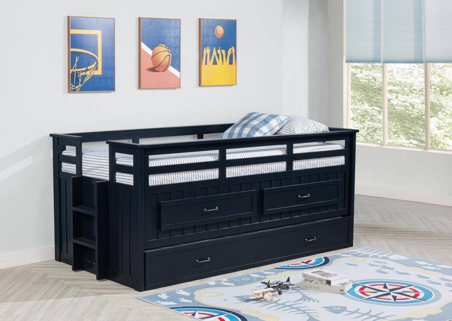 Carlsbad Wood Twin Captains Bed With Trundle navy blue
