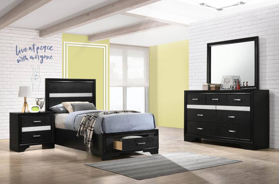 Miranda Bedroom Set Black / Twin 4pc set